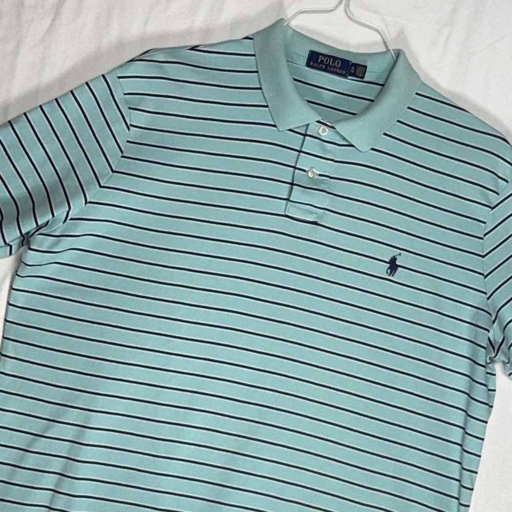 Polo Ralph Lauren Mens Striped Short Sleeve Polo Shirt‎ Aqua Navy XL